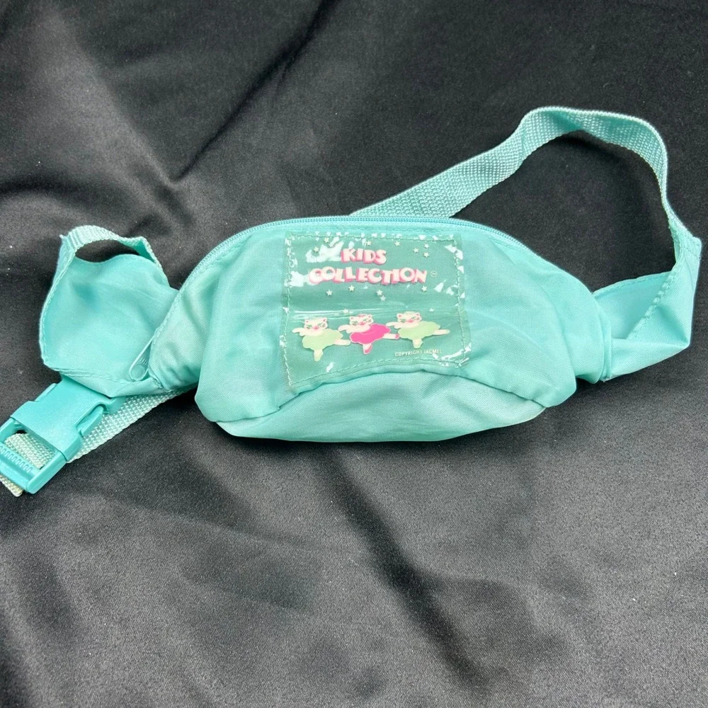 Vintage Jacmel Kids Collection Teal Nylon Fanny Pack Dancing Kittens Waist Bag